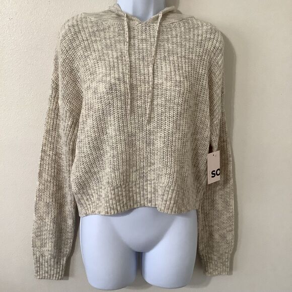 NWT SO Cream Knitted Boho Slouchy Oversized Cozy Indie Knit Hoodie Sweater XS - Picture 1 of 11